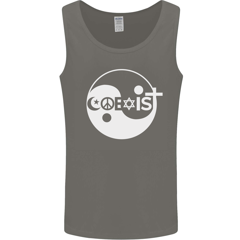 Coexist World Peace Love Religion Hippy Anti War Mens Vest Tank Top Charcoal