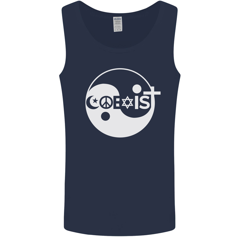 Coexist World Peace Love Religion Hippy Anti War Mens Vest Tank Top Navy Blue