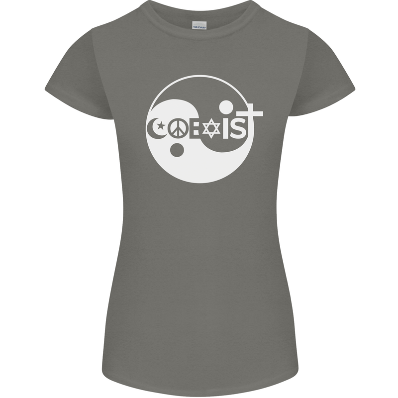 Coexist World Peace Love Religion Hippy Anti War Womens Petite Cut T-Shirt Charcoal