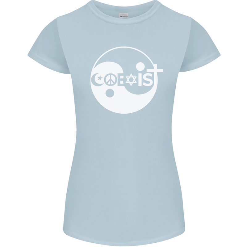 Coexist World Peace Love Religion Hippy Anti War Womens Petite Cut T-Shirt Light Blue