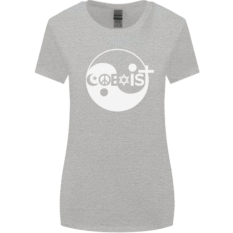 Coexist World Peace Love Religion Hippy Anti War Womens Wider Cut T-Shirt Sports Grey