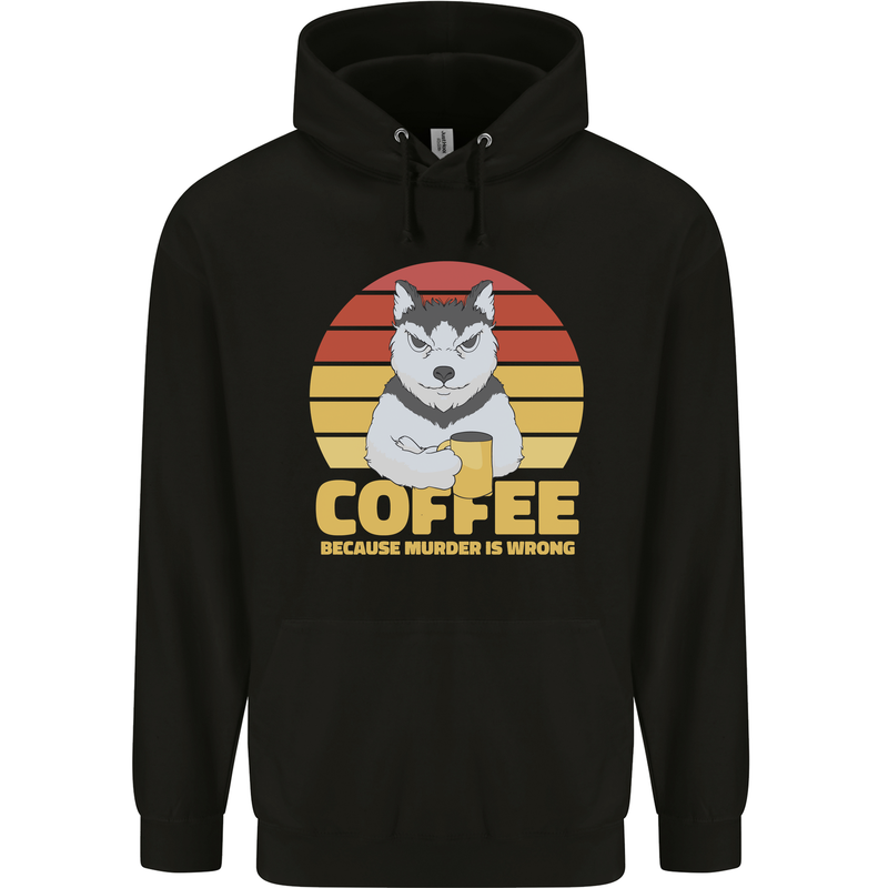 Coffee Because Murder is Wrong Funny Dog Childrens Kids Hoodie Black