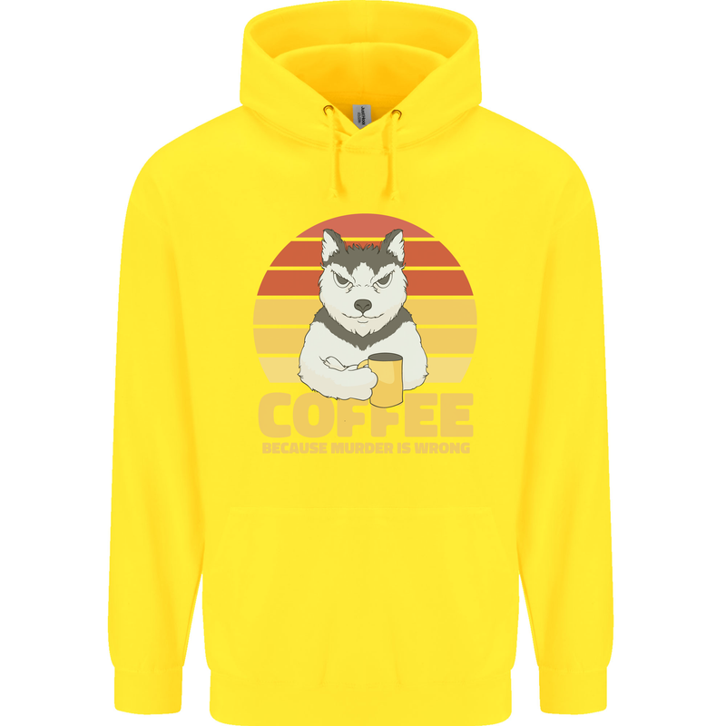 Coffee Because Murder is Wrong Funny Dog Childrens Kids Hoodie Yellow