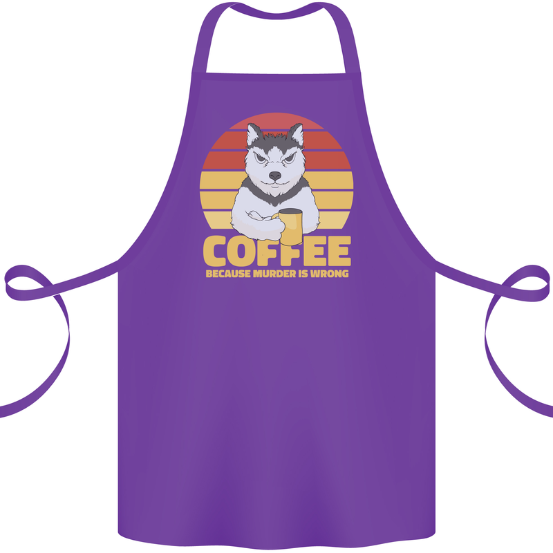 Coffee Because Murder is Wrong Funny Dog Cotton Apron 100% Organic Purple
