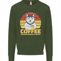 Coffee Because Murder is Wrong Funny Dog Kids Sweatshirt Jumper Forest Green