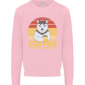 Coffee Because Murder is Wrong Funny Dog Kids Sweatshirt Jumper Light Pink
