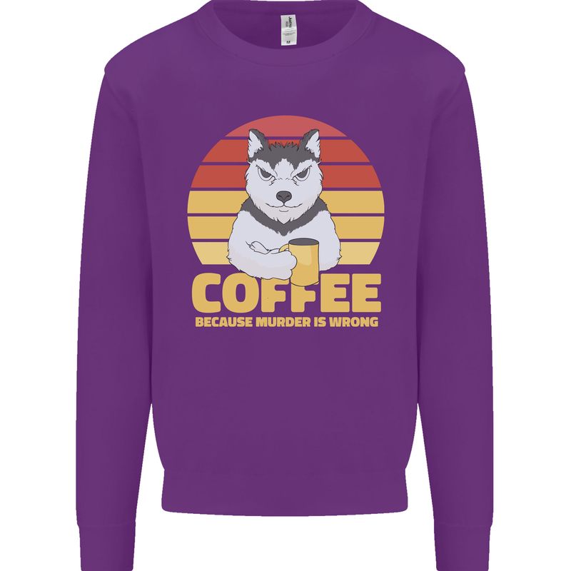 Coffee Because Murder is Wrong Funny Dog Kids Sweatshirt Jumper Purple