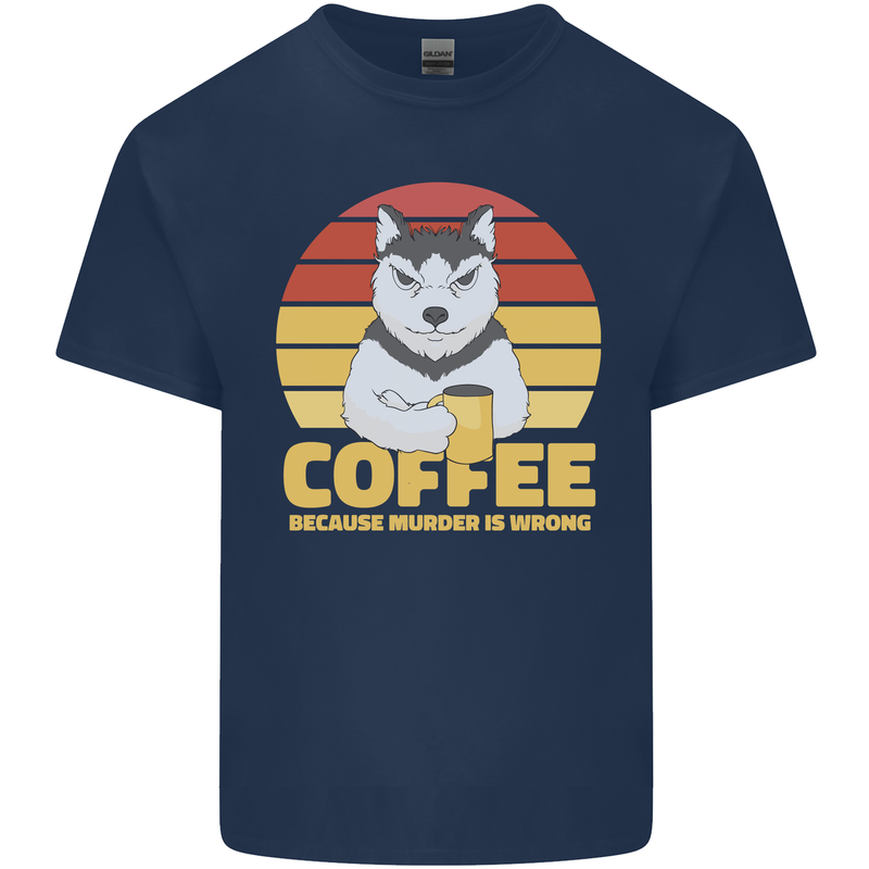 Coffee Because Murder is Wrong Funny Dog Kids T-Shirt Childrens Navy Blue
