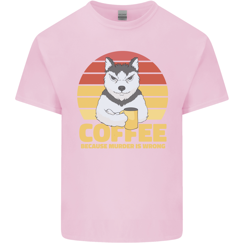 Coffee Because Murder is Wrong Funny Dog Mens Cotton T-Shirt Tee Top Light Pink
