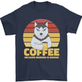 Coffee Because Murder is Wrong Funny Dog Mens T-Shirt 100% Cotton Navy Blue