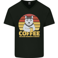 Coffee Because Murder is Wrong Funny Dog Mens V-Neck Cotton T-Shirt Black
