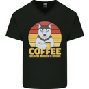 Coffee Because Murder is Wrong Funny Dog Mens V-Neck Cotton T-Shirt Black