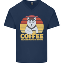 Coffee Because Murder is Wrong Funny Dog Mens V-Neck Cotton T-Shirt Navy Blue