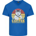 Coffee Because Murder is Wrong Funny Dog Mens V-Neck Cotton T-Shirt Royal Blue