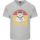 Coffee Because Murder is Wrong Funny Dog Mens V-Neck Cotton T-Shirt Sports Grey