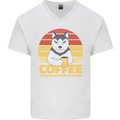 Coffee Because Murder is Wrong Funny Dog Mens V-Neck Cotton T-Shirt White