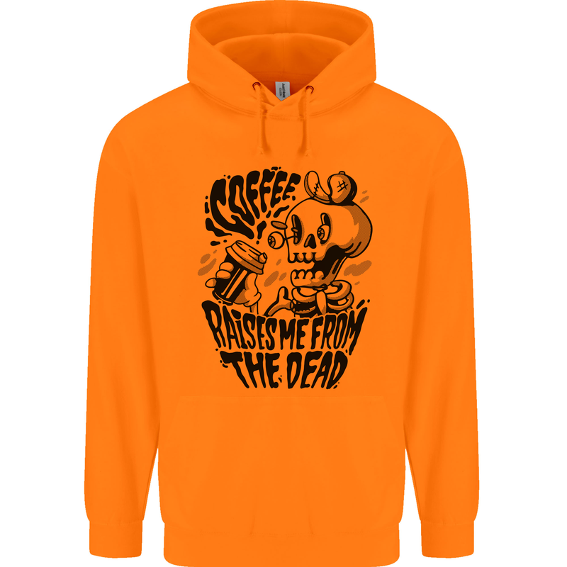 Coffee Raises Me from the Dead Skull Childrens Kids Hoodie Orange