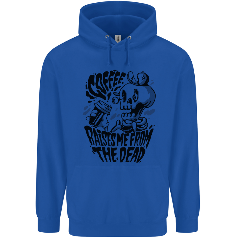 Coffee Raises Me from the Dead Skull Childrens Kids Hoodie Royal Blue