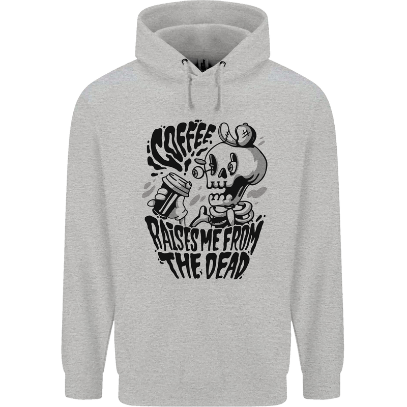 Coffee Raises Me from the Dead Skull Childrens Kids Hoodie Sports Grey