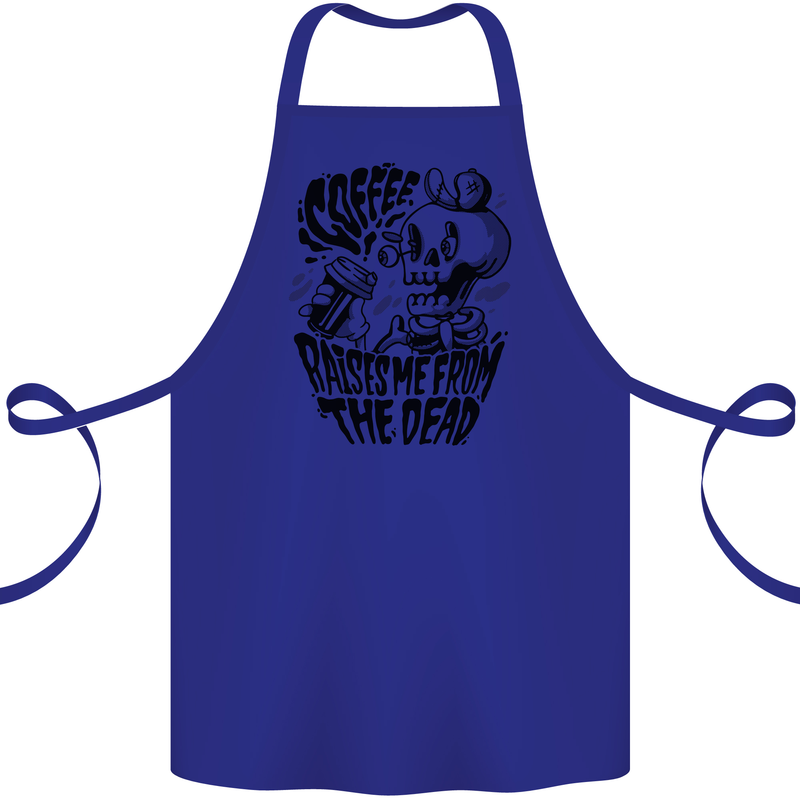 Coffee Raises Me from the Dead Skull Cotton Apron 100% Organic Royal Blue