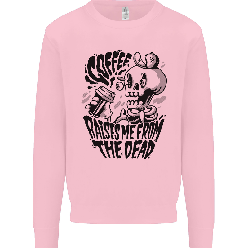 Coffee Raises Me from the Dead Skull Kids Sweatshirt Jumper Light Pink