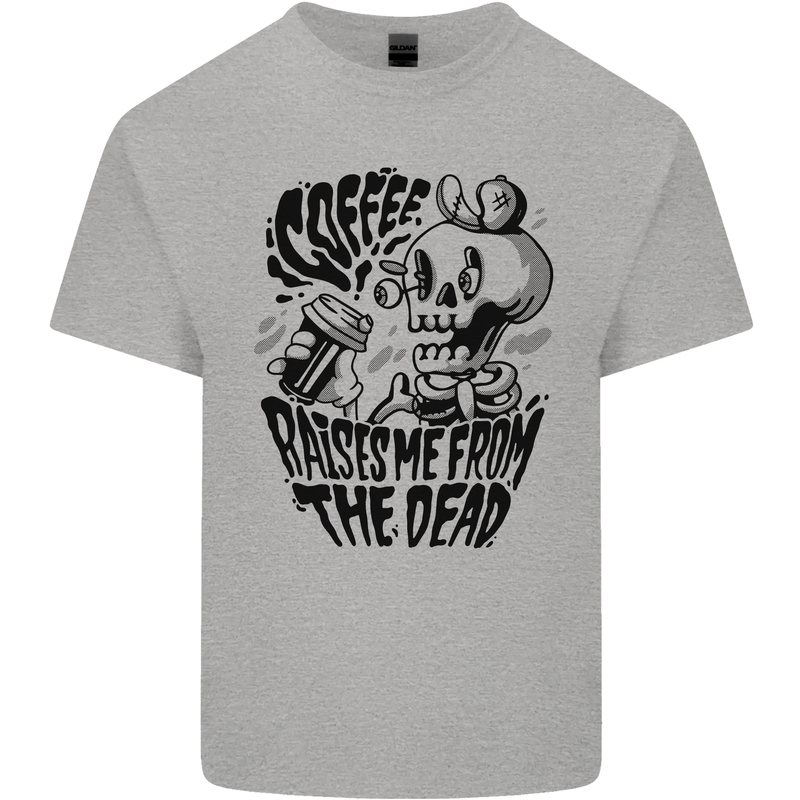 Coffee Raises Me from the Dead Skull Kids T-Shirt Childrens Sports Grey