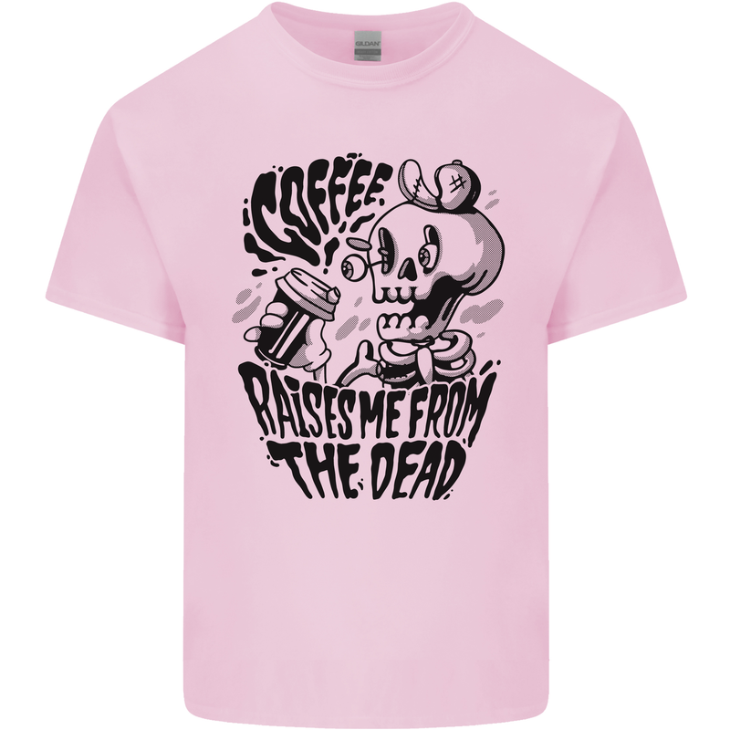Coffee Raises Me from the Dead Skull Mens Cotton T-Shirt Tee Top Light Pink