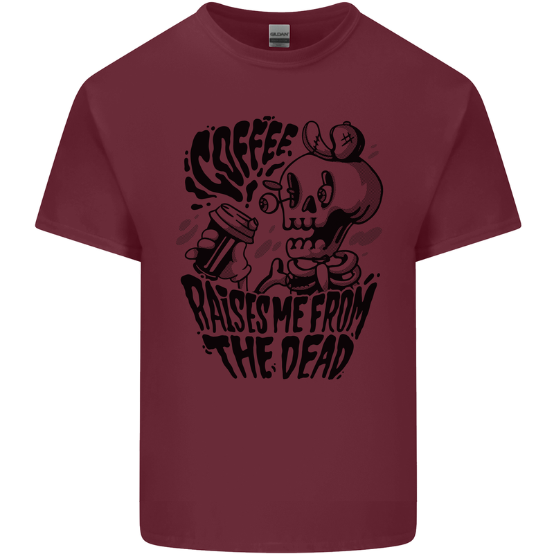 Coffee Raises Me from the Dead Skull Mens Cotton T-Shirt Tee Top Maroon