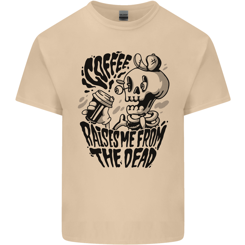 Coffee Raises Me from the Dead Skull Mens Cotton T-Shirt Tee Top Sand