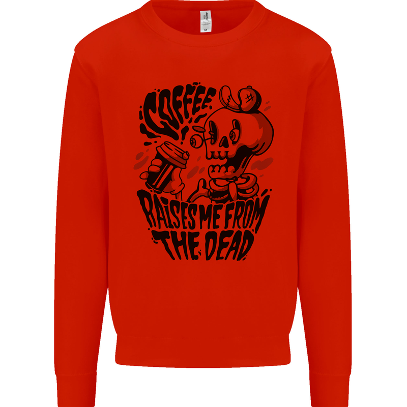 Coffee Raises Me from the Dead Skull Mens Sweatshirt Jumper Bright Red
