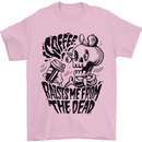 Coffee Raises Me from the Dead Skull Mens T-Shirt 100% Cotton Light Pink