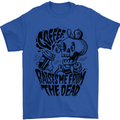 Coffee Raises Me from the Dead Skull Mens T-Shirt 100% Cotton Royal Blue