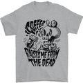 Coffee Raises Me from the Dead Skull Mens T-Shirt 100% Cotton Sports Grey