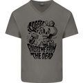 Coffee Raises Me from the Dead Skull Mens V-Neck Cotton T-Shirt Charcoal