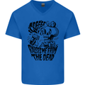 Coffee Raises Me from the Dead Skull Mens V-Neck Cotton T-Shirt Royal Blue