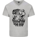 Coffee Raises Me from the Dead Skull Mens V-Neck Cotton T-Shirt Sports Grey