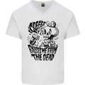 Coffee Raises Me from the Dead Skull Mens V-Neck Cotton T-Shirt White