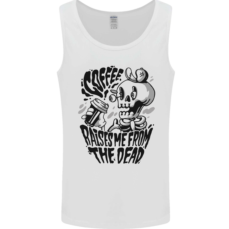 Coffee Raises Me from the Dead Skull Mens Vest Tank Top White