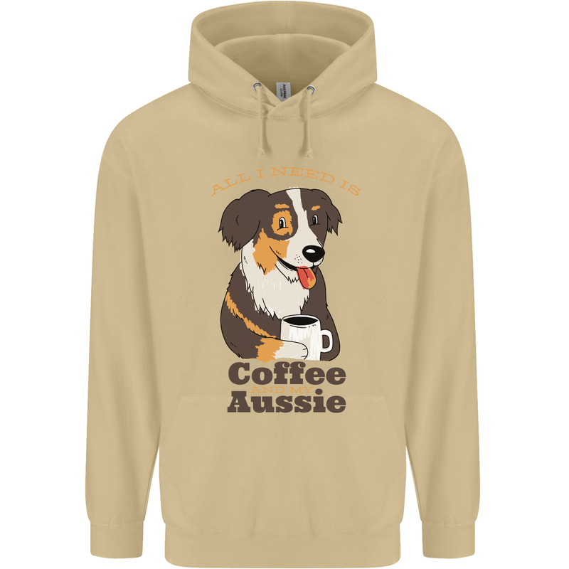 Coffee & Aussie Australian Shepherd Funny Dog Mens 80% Cotton Hoodie Sand
