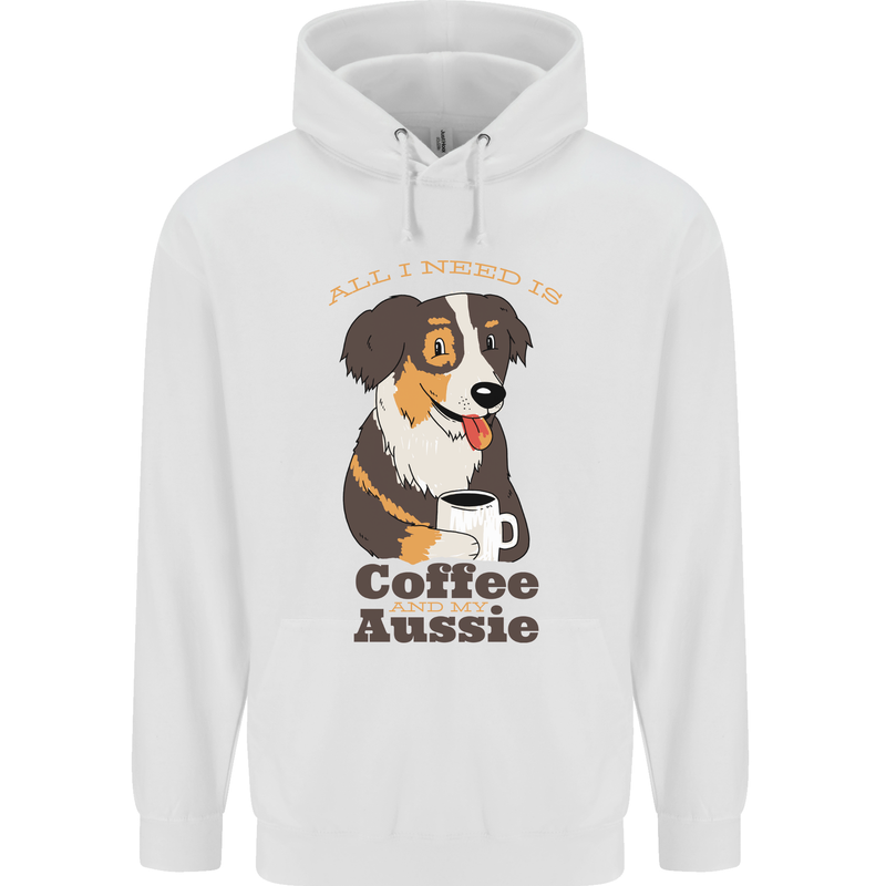 Coffee & Aussie Australian Shepherd Funny Dog Mens 80% Cotton Hoodie White