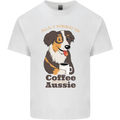 Coffee & Aussie Australian Shepherd Funny Dog Mens Cotton T-Shirt Tee Top White