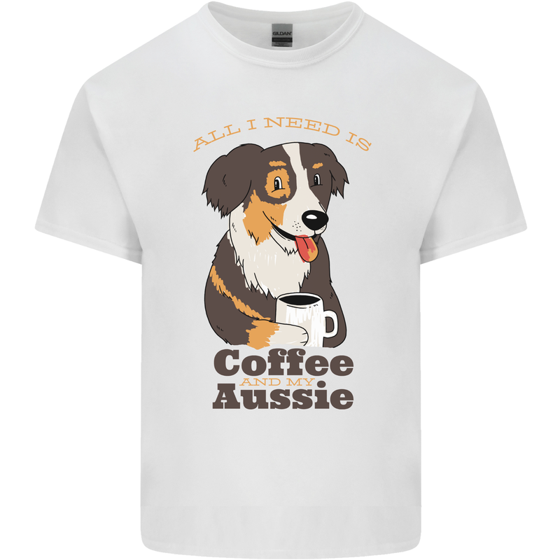 Coffee & Aussie Australian Shepherd Funny Dog Mens Cotton T-Shirt Tee Top White