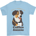 Coffee & Aussie Australian Shepherd Funny Dog Mens T-Shirt 100% Cotton Light Blue