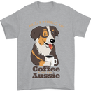Coffee & Aussie Australian Shepherd Funny Dog Mens T-Shirt 100% Cotton Sports Grey