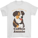 Coffee & Aussie Australian Shepherd Funny Dog Mens T-Shirt 100% Cotton White