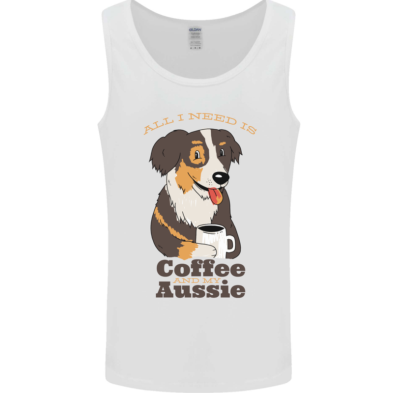 Coffee & Aussie Australian Shepherd Funny Dog Mens Vest Tank Top White