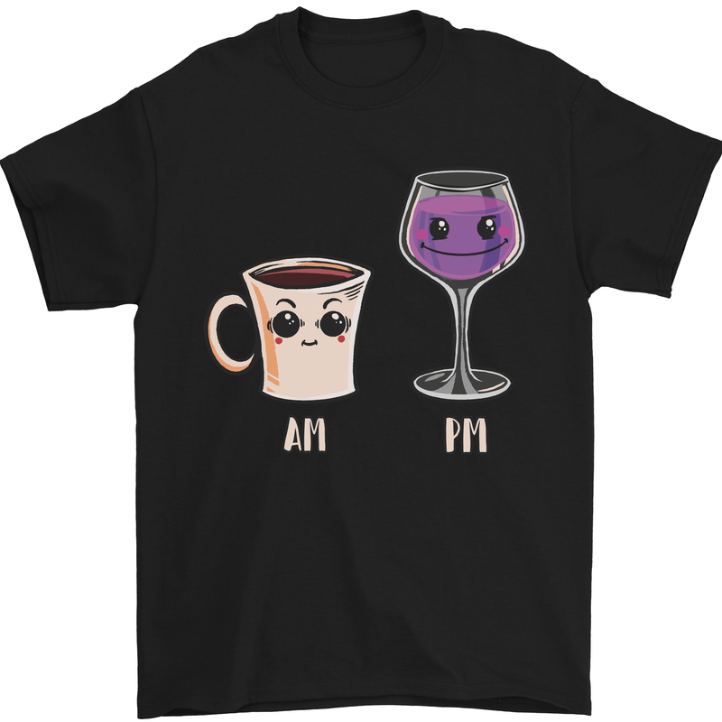 a black t - shirt with two cups of coffee and a smiling face