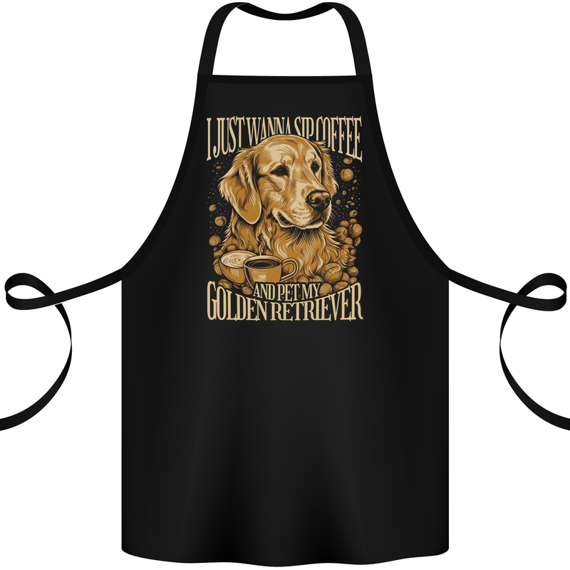 Coffee and Golden Retriever Funny Dog Cotton Apron 100% Organic Black
