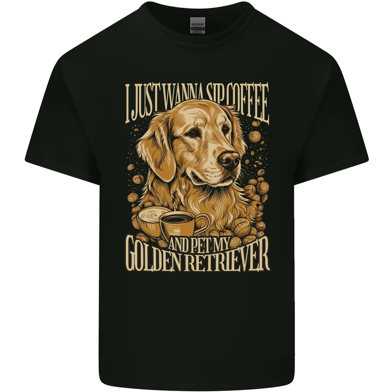 Coffee and Golden Retriever Funny Dog Kids T-Shirt Childrens Black