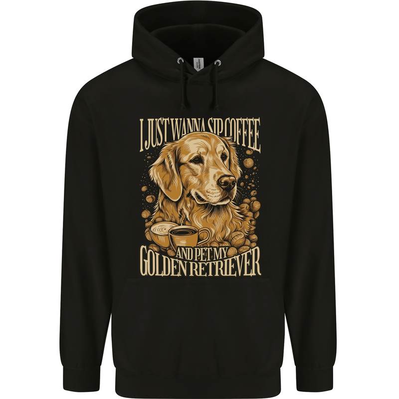 Coffee and Golden Retriever Funny Dog Mens 80% Cotton Hoodie Black